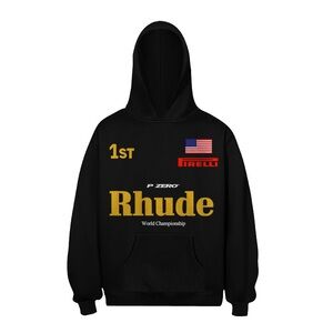 Rhude Black Hoodie with Gold and Red Accents